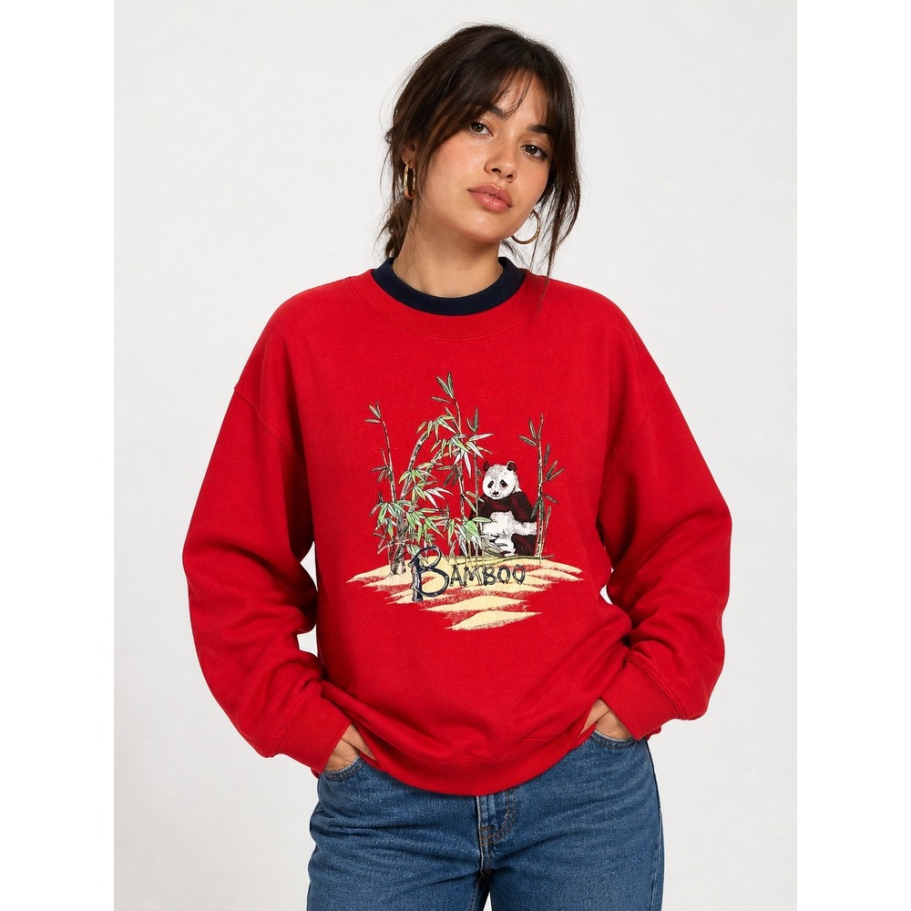 Lauren Brooke Vintage Pandaβ Bamboo Graphic Sweatshirt Red PL Retro Pullover